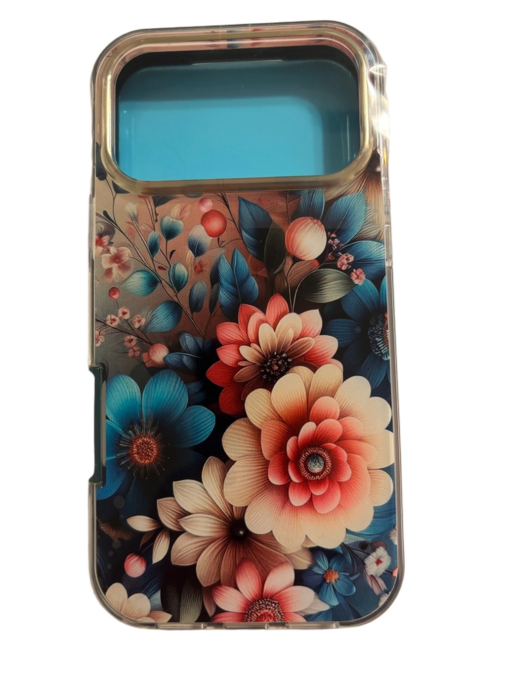📱Floral Blue  17 pro max  Protective Phone Case built with screen protector